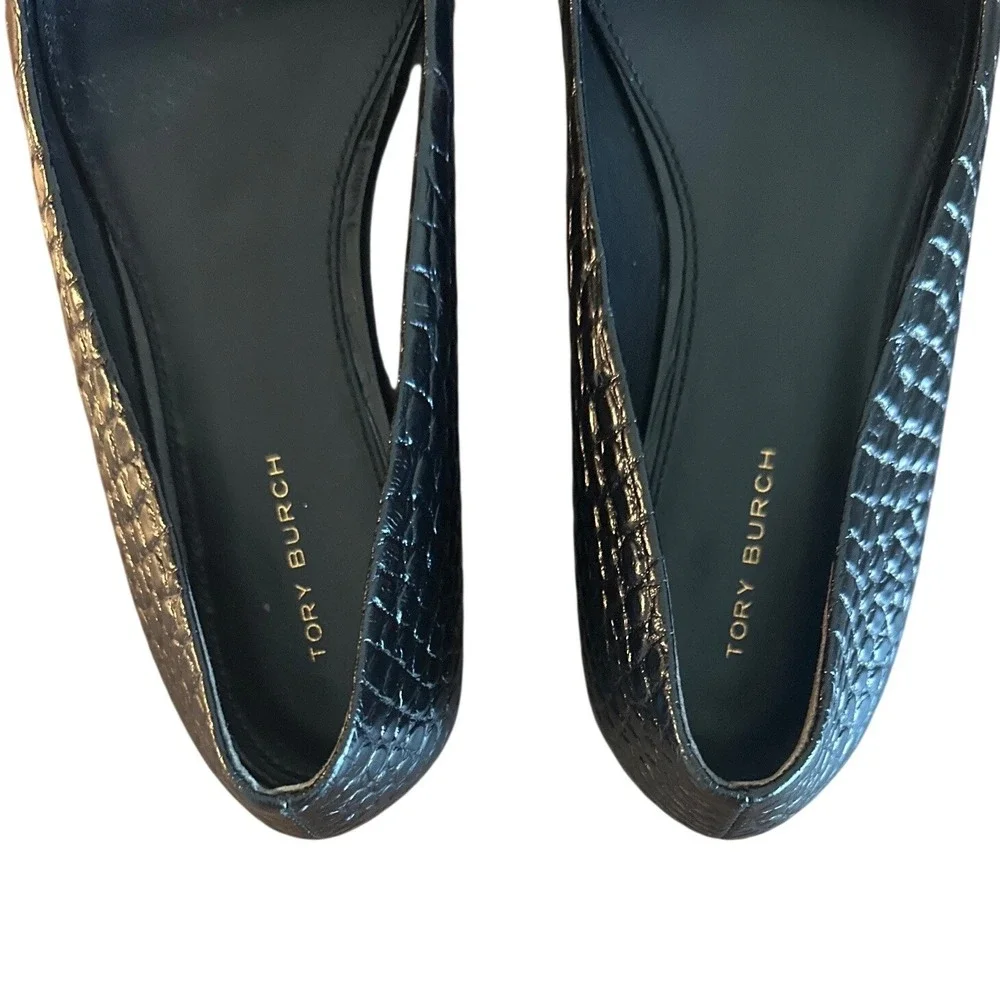 Tory Burch Georgia Croc Patent Leather Square Toe Ballet Flats Black 8
